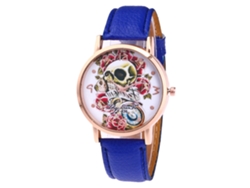 Reloj De Pareja Zhoulianfa F-436 Patrón Calavera Correa De Cuero Azul Quartz