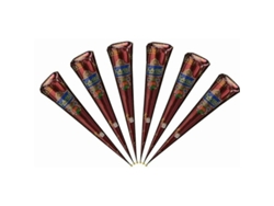 Kit De 6 Conos De Henna Natural Marrón Oscuro, Tatuajes Temporales De Alta Calidad.
