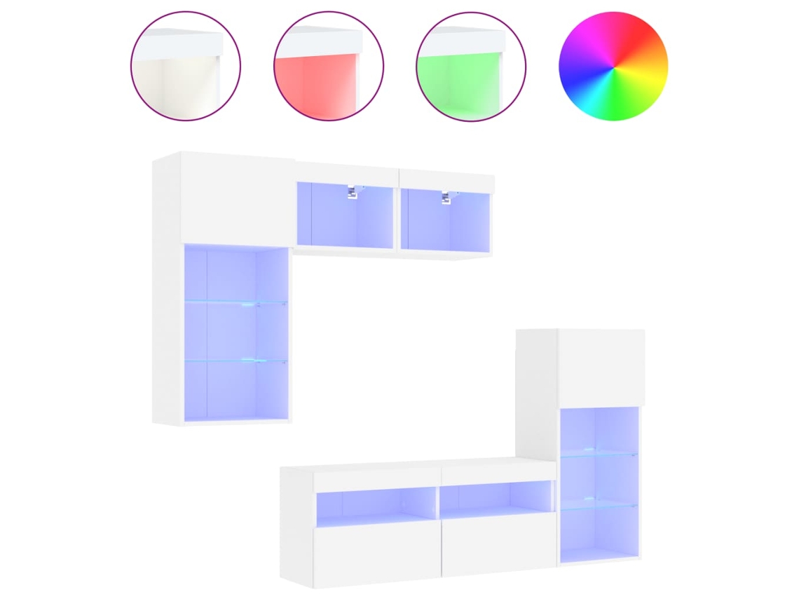 Maison Exclusive - Muebles De Tv De Pared Con Led 5 Pzas Madera Ingeniería Blanco