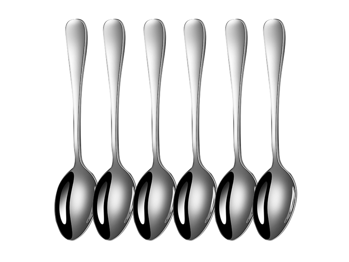 MEOIRUERY Set de 6 Cucharas de Té de Acero Inoxidable, para Hogar, Cocina y Restaurante, con Mango Cuadrado (Plateado)