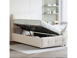 Cama Infantil Tapizada De 90x200 Cm Con Cabecero Hidráulico Ajustable Y Tapizada En Terciopelo Beige.