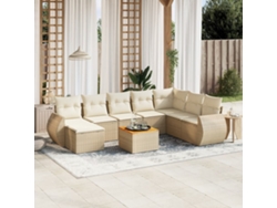 Conjunto de sofá de jardín de 9 piezas con cojines, mimbre sintético beige, Dkd Home Decor