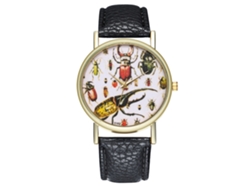Reloj Analógico De Cuarzo Para Hombre Y Mujer Con Correa De Cuero Sintético Negro.