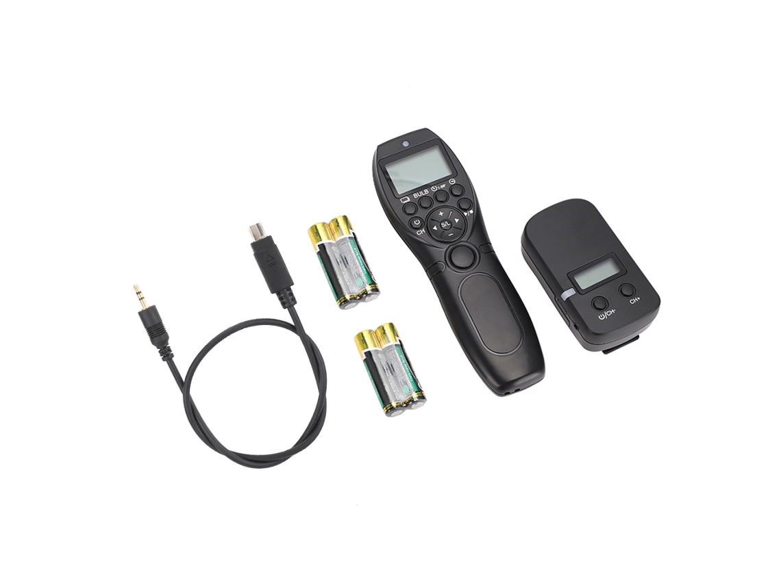 Control remoto inalámbrico para obturador de cámara con temporizador.