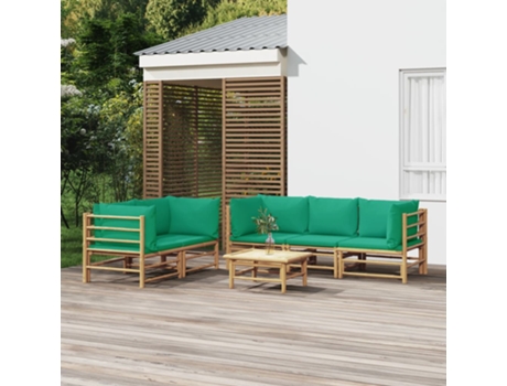 Conjunto 6 de muebles de jardín VIDAXL bambú con cojines verde