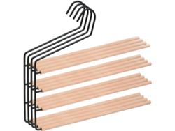 COM-FORT HOUSE - Perchas de Metal para Pantalones con Barra de Madera- Pack 4 Unidades - Perchas Color Negro - Finas y Resistentes para Ordenar tu Ropa - con 4 Niveles para Colgar