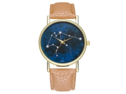 Reloj De Pulsera De Cuarzo De Moda Con Correa De Cuero Y Esfera Con Diseño De Cielo Estrellado (beige)