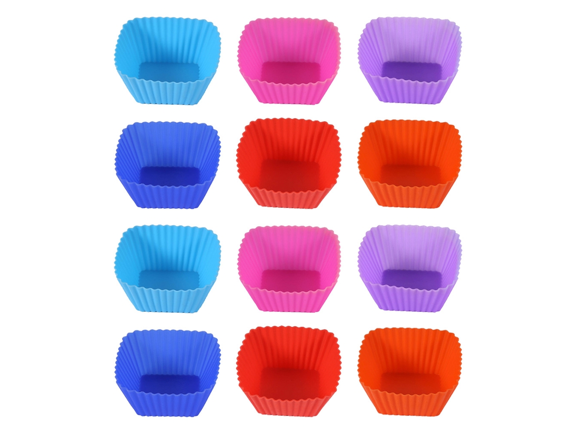 JEIIBRZUI Conjunto de 12 Moldes para Bolos Quadrados 2 de Cada Cor: Azul Roxo Laranja Vermelho Azul Escuro Rosa