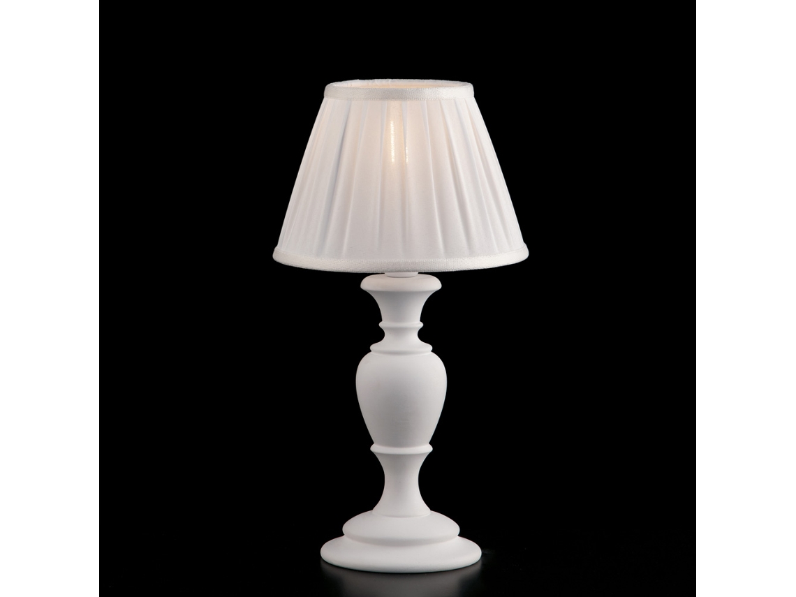 Fiorenza - Lámpara De Mesa Shabby De Madera Blanca 1 Luz Con Pantalla Dm.20 H.43 - Ø20 - Bl172-lt-bco