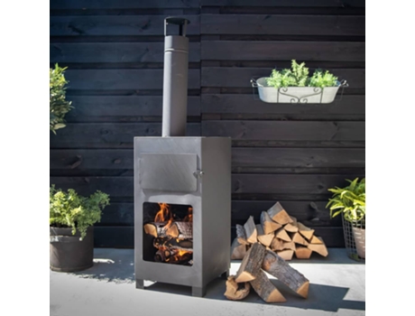 Esschert Design Estufa de terraza con horno de pizza negro