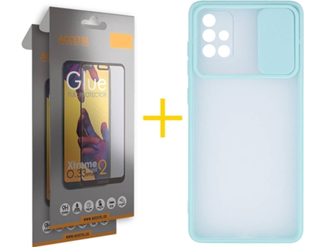 Carcasa + 2 Protectores de Pantalla para Samsung Galaxy A71 ACCETEL Verde Agua