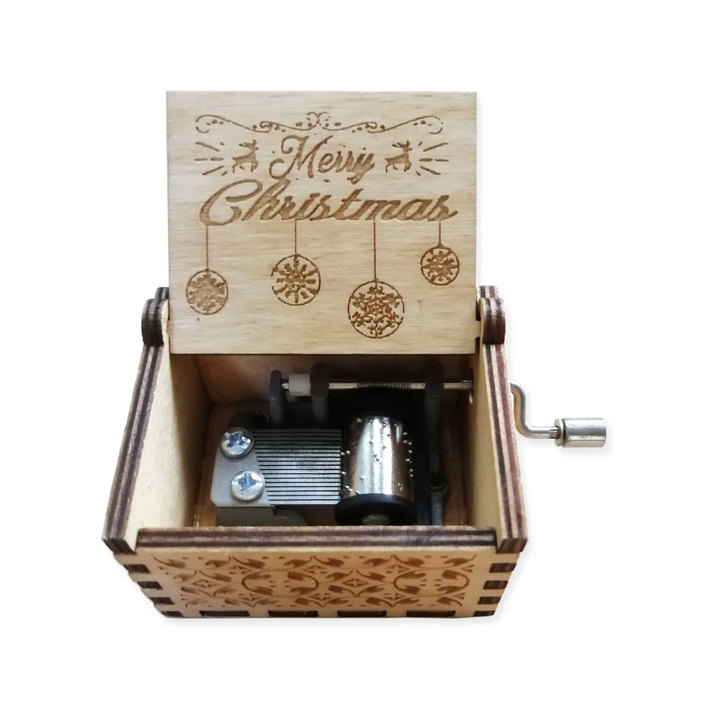 (estilo 24) Caja De Música Navideña Vintage Con Manivela, Exquisita Artesanía De Resina Y Madera Pintada A Mano.