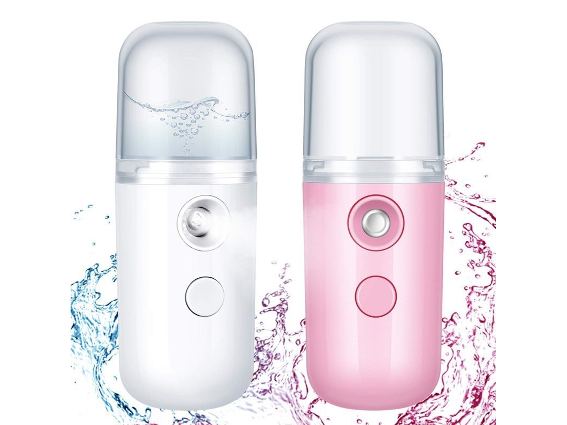 Juego De 2 Humidificadores Faciales Portátiles Mister Facial Nano Mini (rosa Y Blanco)