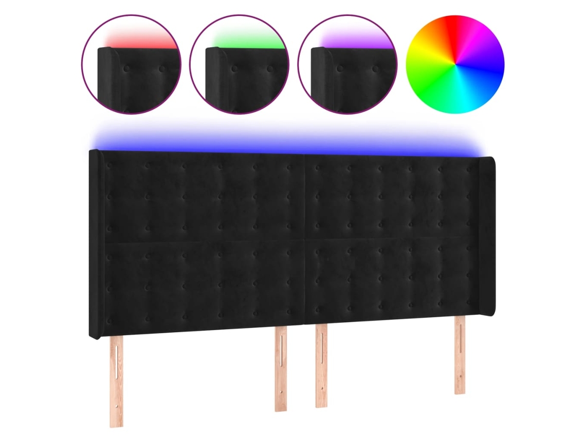 Cabecero Con Led VIDAXL Negro Terciopelo (163x16x128 cm)