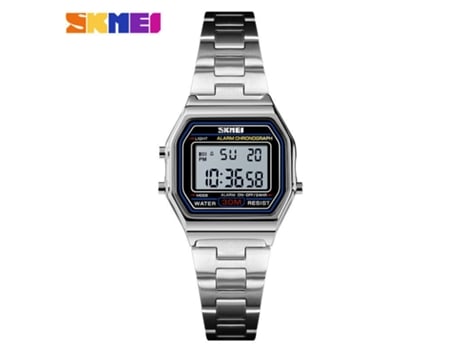 Reloj deportivo digital Reloj de pulsera con luz trasera LED cuadrado de acero inoxidable resistente al agua para mujer-plateado LUUCOZK