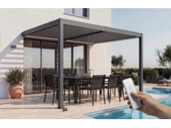 Pérgola Bioclimática Motorizada 4x3 M Adosada Con Led Agosta Altura 250 Cm - Aluminio Gris