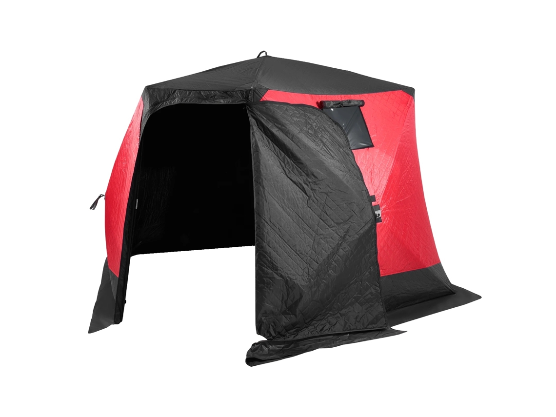 Tienda de campaña para pesca en hielo, diseño desplegable, material aislante, apta para 5-8 usuarios, construcción ligera, características de estabilidad incluidas.