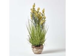 Homescapes Artificial Yellow Lavender Plant In Decorative Metallic Ceramic Pot, 66 Cm Tall