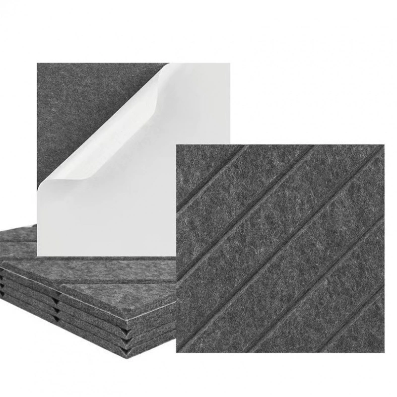 Paneles acústicos CHRUI de poliéster con ranuras diagonales, 30x30 cm, 12 unidades (gris oscuro)