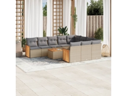 Conjunto de sofá de jardín de 11 piezas con cojines, mimbre sintético beige, DKD Home Decor