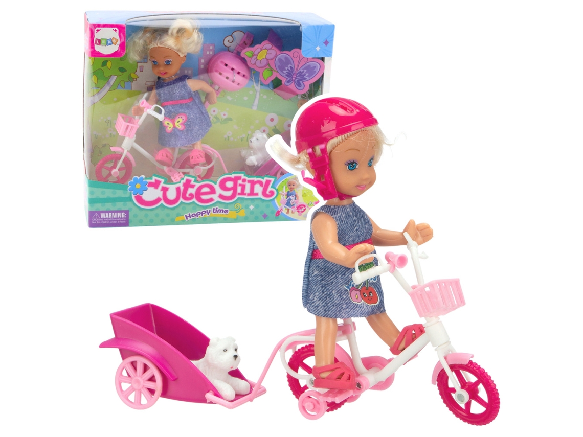 Mini muñeca bicicleta remolque casco blanco cachorro conjunto B.active