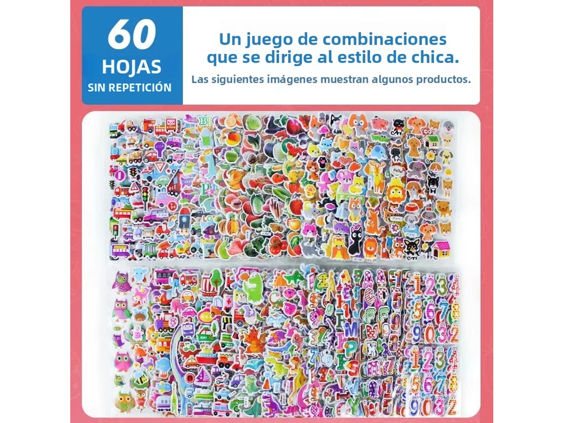 (60 hojas para niñas) Pegatinas 3D, ideales para decorar cuadernos y hacer álbumes de recortes.