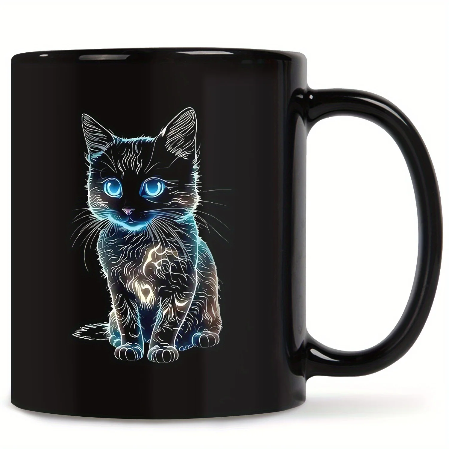 Taza De Cerámica 3d Con Diseño De Gato (negra, 330 Ml) Para Desayuno.