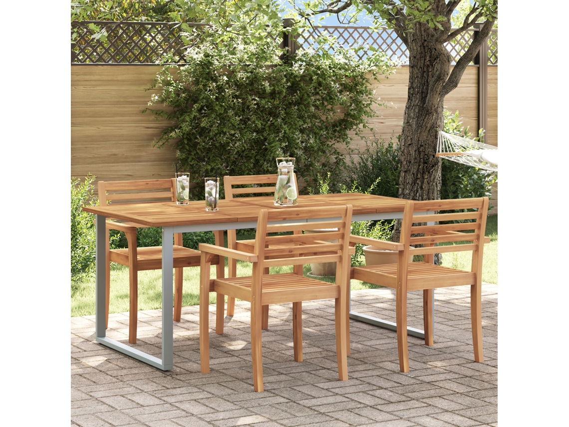 Mesa de comedor exterior gris 180x90x75 cm de acero y madera maciza de acacia Lovely Home