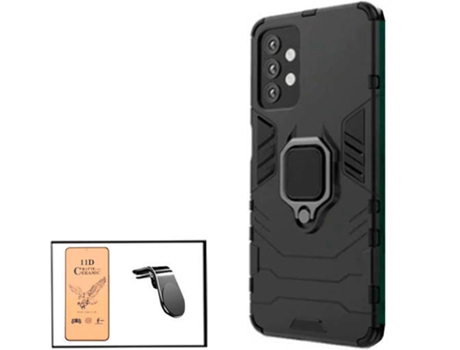 Kit Cristal Templado CeramicGlass Full Cover, Funda 3x1 Miltary Defender y Soporte Magnético L Safe Driving Coche Samsung Galaxy A52s 5G PHONECARE ...