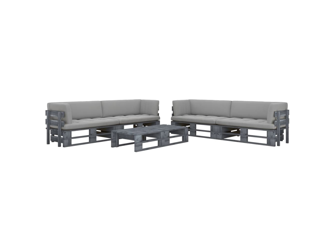 Conjunto 6 Muebles de palets VIDAXL y cojines madera pino impregnada gris