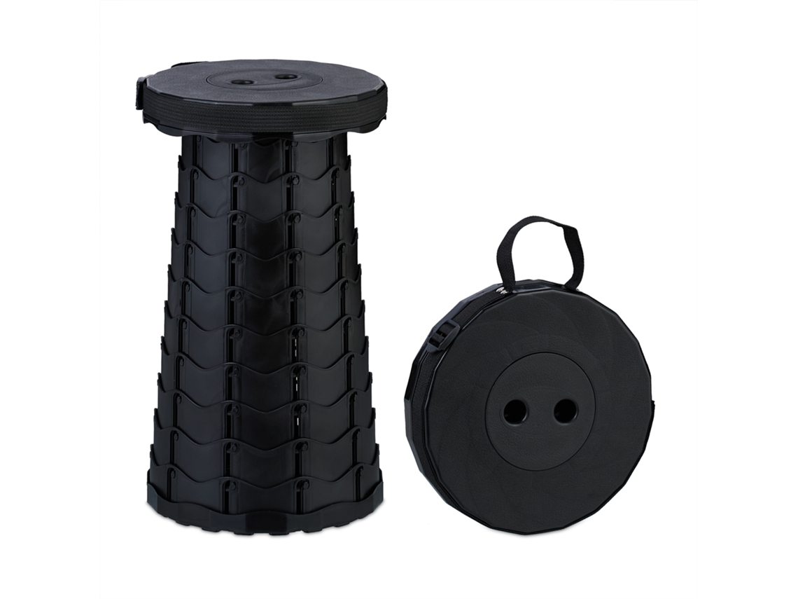 Banco Telescópico Relaxdays, Dobrável, Com Alça De Transporte, Banco De Camping Ajustável, Hbt 44,5 X 25 X 25 Cm, Preto