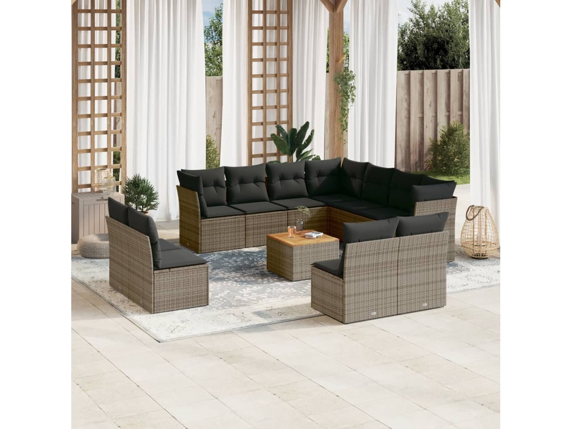 Conjunto de sofá de jardín de 12 piezas con cojines, ratán gris, DKD Home Decor