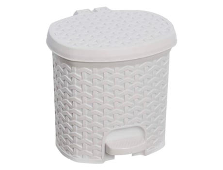 Cubo Basura KEEEPER 3L con Tapa Rattán, Blanco Nórdico