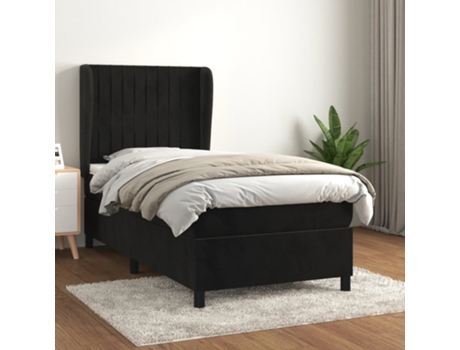 vidaXL Cama con somier y colchón terciopelo negro 90x200 cm