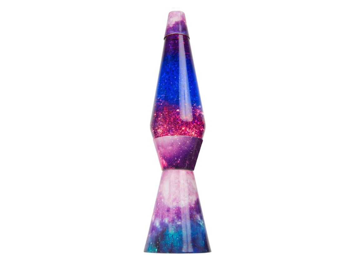 FISURA - Lámpara de lava “Galaxy”. Base multicolor, líquido transparente y lava glitter. Lámpara efecto relajante. 11,5 cm x 11,5 cm x 40 cm.
