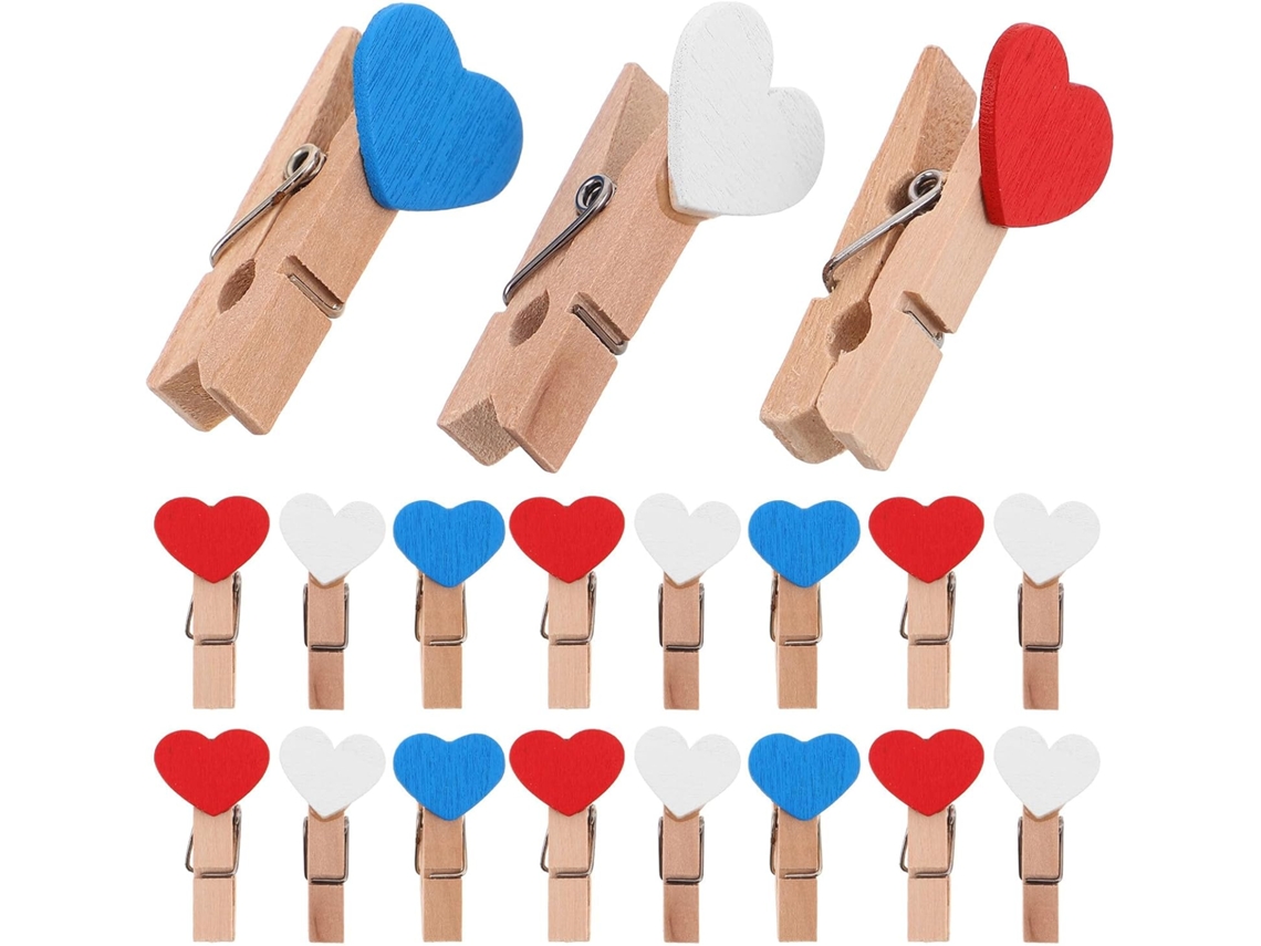 60 Pinzas Decorativas Fáciles Reutilizables Forma Corazón Madera Juego Pequeñas Decoración Hogar Fiestas Mini