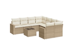 Maison Exclusive - Conjunto de sofá de jardín de 9 piezas con cojines de mimbre, color beige