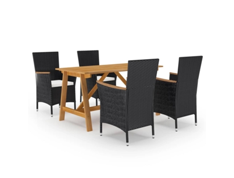 Conjunto 5 de comedor de jardín VIDAXL con cojines negro