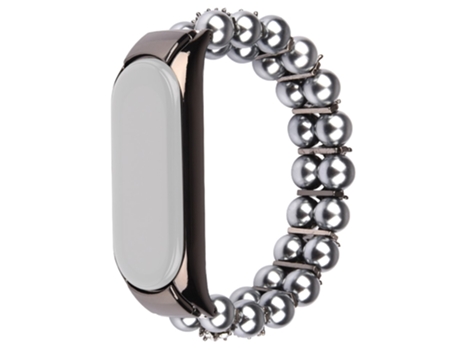 Correa de cuentas trenzadas diamantes de imitación de perlas de imitación de dos filas para Xiaomi Mi Band 3/4 - canoso