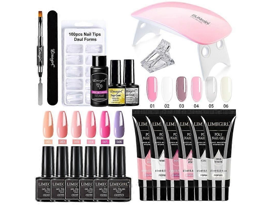 Kit de uñas acrílicas para extensiones de uñas, set de esmaltes en gel, gel UV Poly Gel con lámpara LED, juego de herramientas GOKOCO