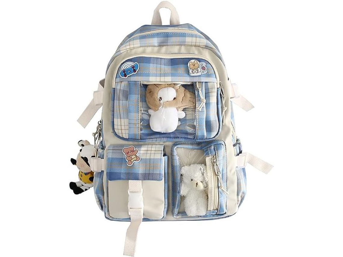 2026-mochila Kawaii Linjou Con Pin Y Accesorios Oso, Gran Capacidad, Multi Bolsillos, Escolar