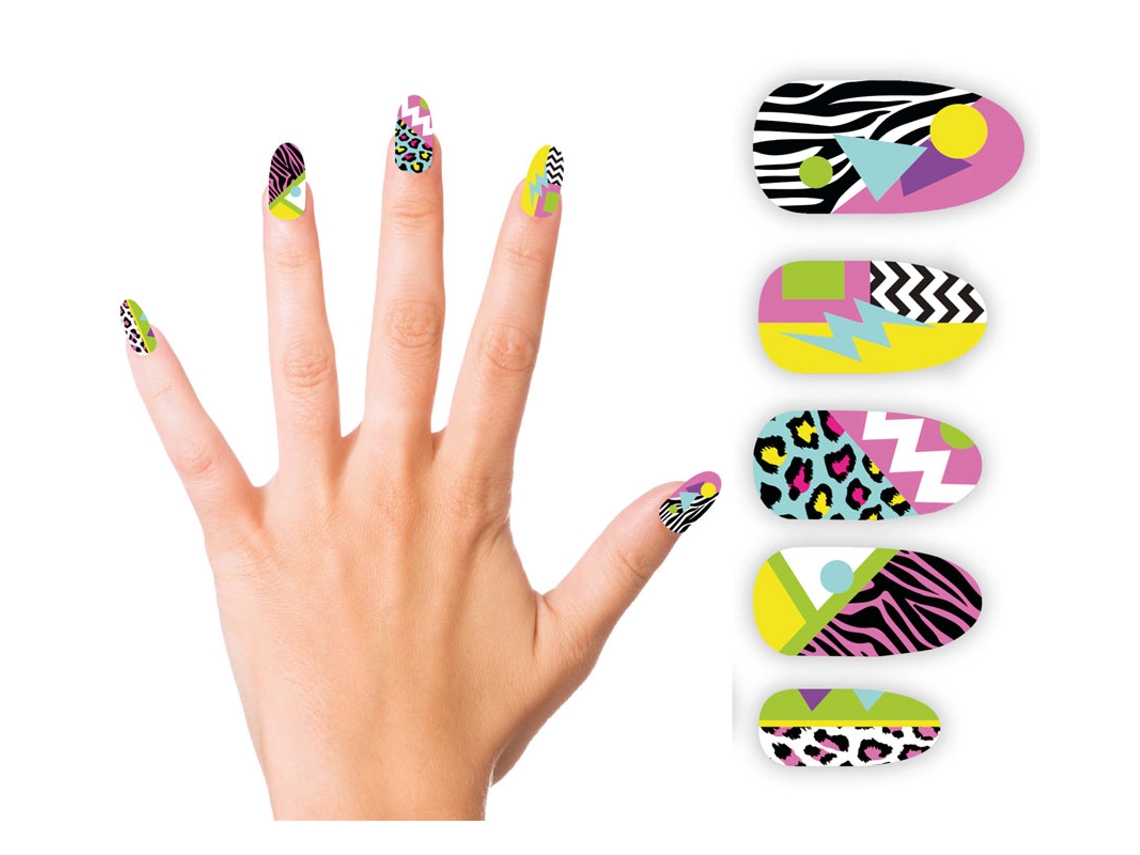 Pack de 10 Uñas de los años 80 con glue adulto