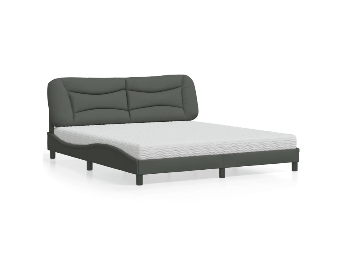 Cama Con Colchón De Tela Gris Oscuro 180x200 Cm