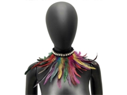 Bufanda De Plumas Sintéticas Con Decoración De Perlas Sintéticas, Cuello Ajustable De Estilo Gótico Retro Para Cosplay Y Fiestas.