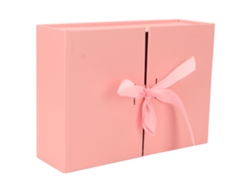 Caja De Regalo Doble Puerta Plegable Reutilizable De Papel Rosa 26x19x8cm Con Lazo Decorativo
