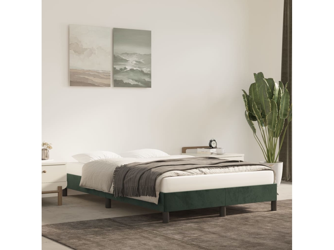Estructura Cama Sin Colchón Terciopelo Verde Oscuro 120x190cm