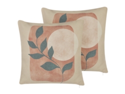 Juego de cojines decorativos BELIANI Calliopsis de Poliéster, Algodón Beige 45x45x10