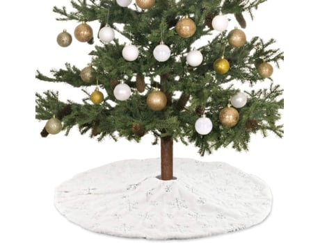 falda de árbol de navidad cubierta de árbol de navidad de forma redonda, felpa blanca copo de nieve, A