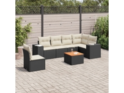 Conjunto de sofá de jardín de 7 piezas con cojines de mimbre negro de DKD Home Decor
