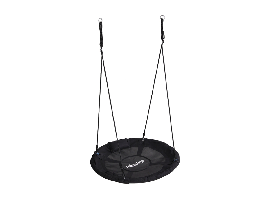 Relaxdays Columpio Nido Redondo, Cojín Asas, Para Niños, Ajustable, Exterior, Ø: 100 Cm, 100 Kg, Negro